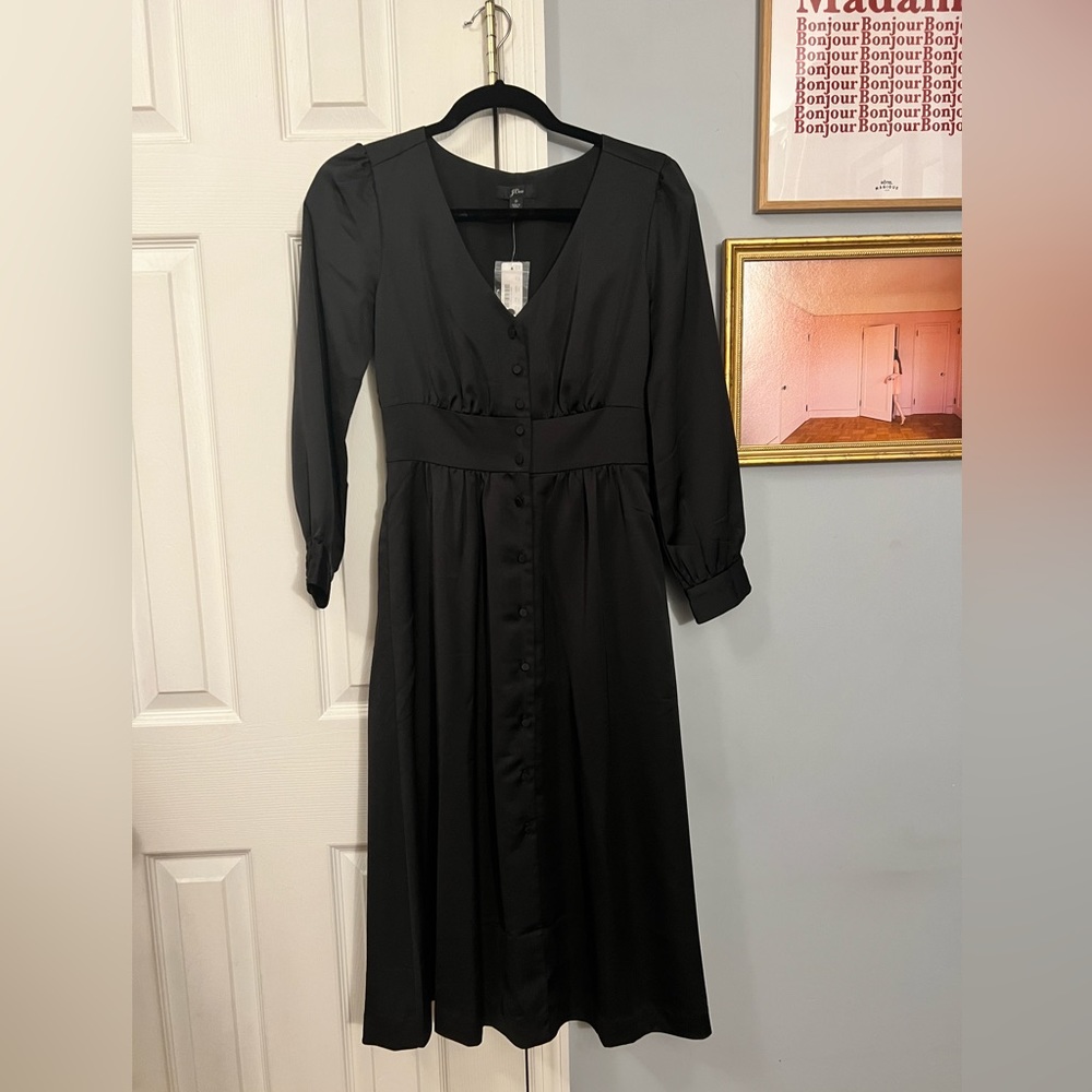 NWT Button Front A-Line Midi Dress, Black!